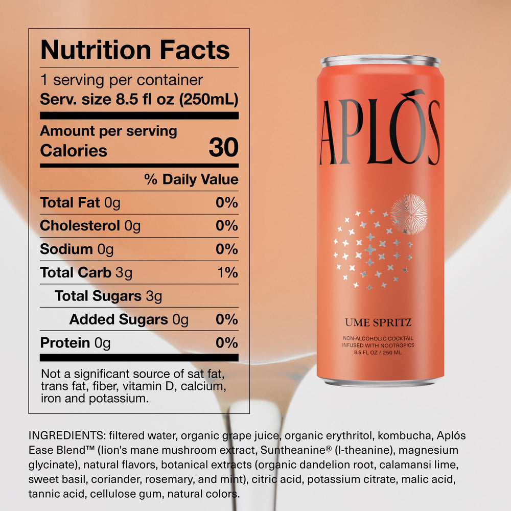 Aplós ingredients layout with ume and grapefruit conveying natural flavors
