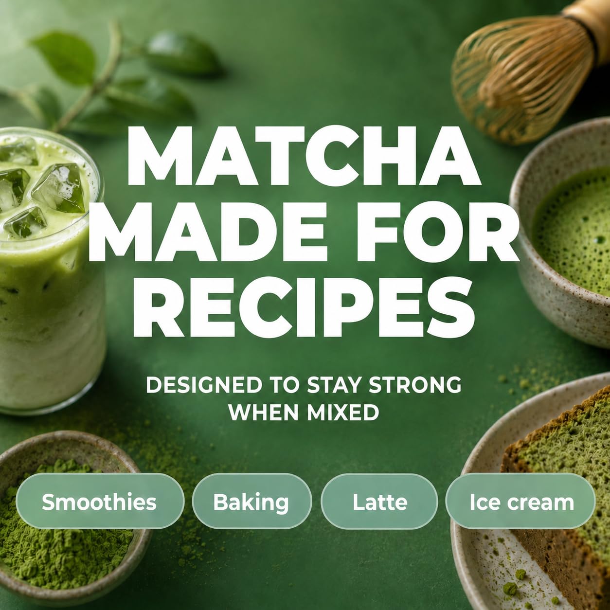 aprikalife iced matcha smoothie in glass demonstrating easy blending