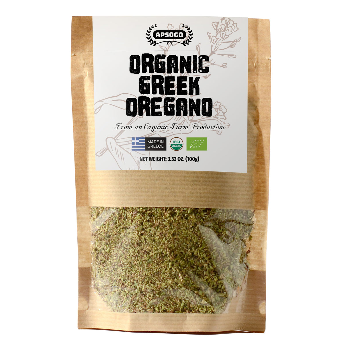 APSOGO front pouch showing resealable kraft packaging and origin