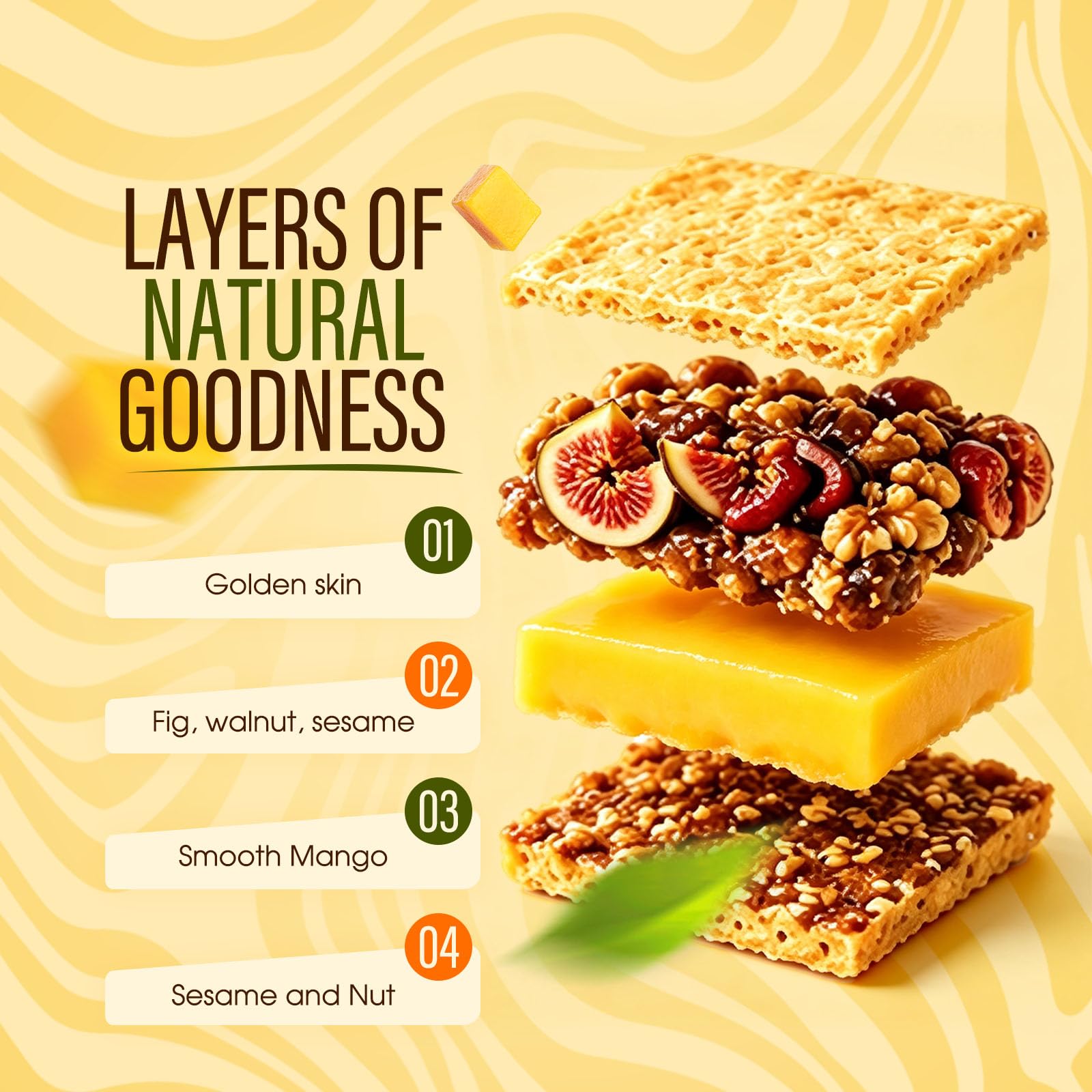 AQILUN cross-section of bar showing mango filling, fig body and walnut pieces
