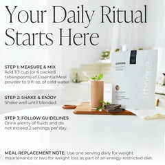 Arbonne measuring 1/3 cup of powder to show correct serving size