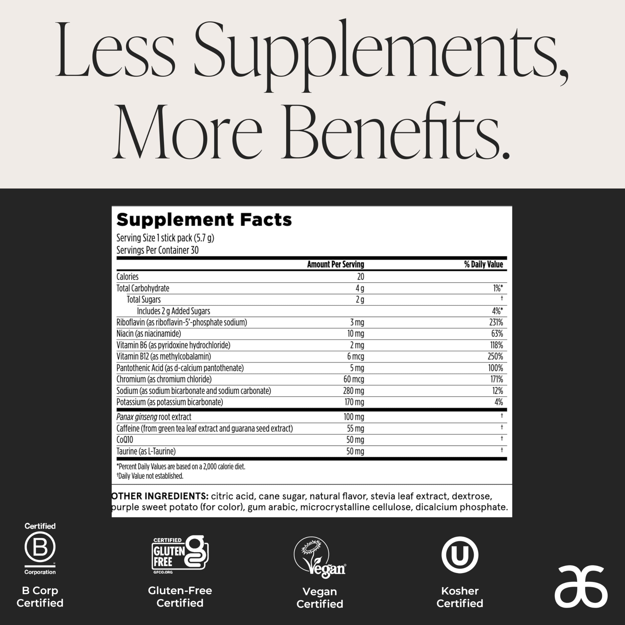 Arbonne stick packs next to hand showing portion size and portability