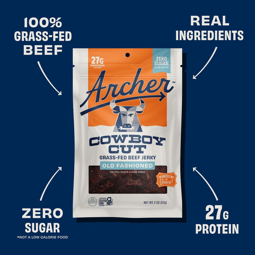 Archer Jerky held in hand to show 2 oz serving size and convenient single-serve benefit
