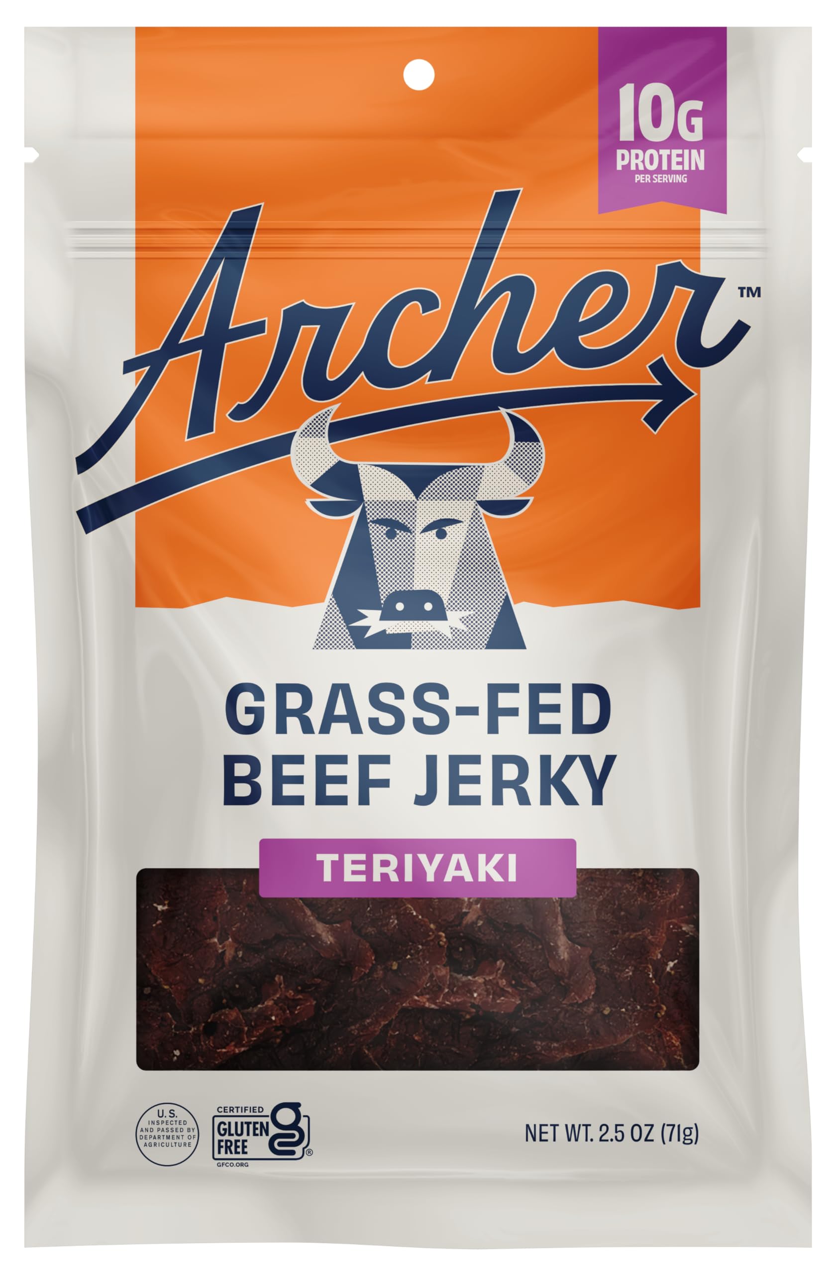 archer jerky pouch held next to a hand showing convenient single-serve portion