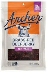 archer jerky pouch held next to a hand showing convenient single-serve portion