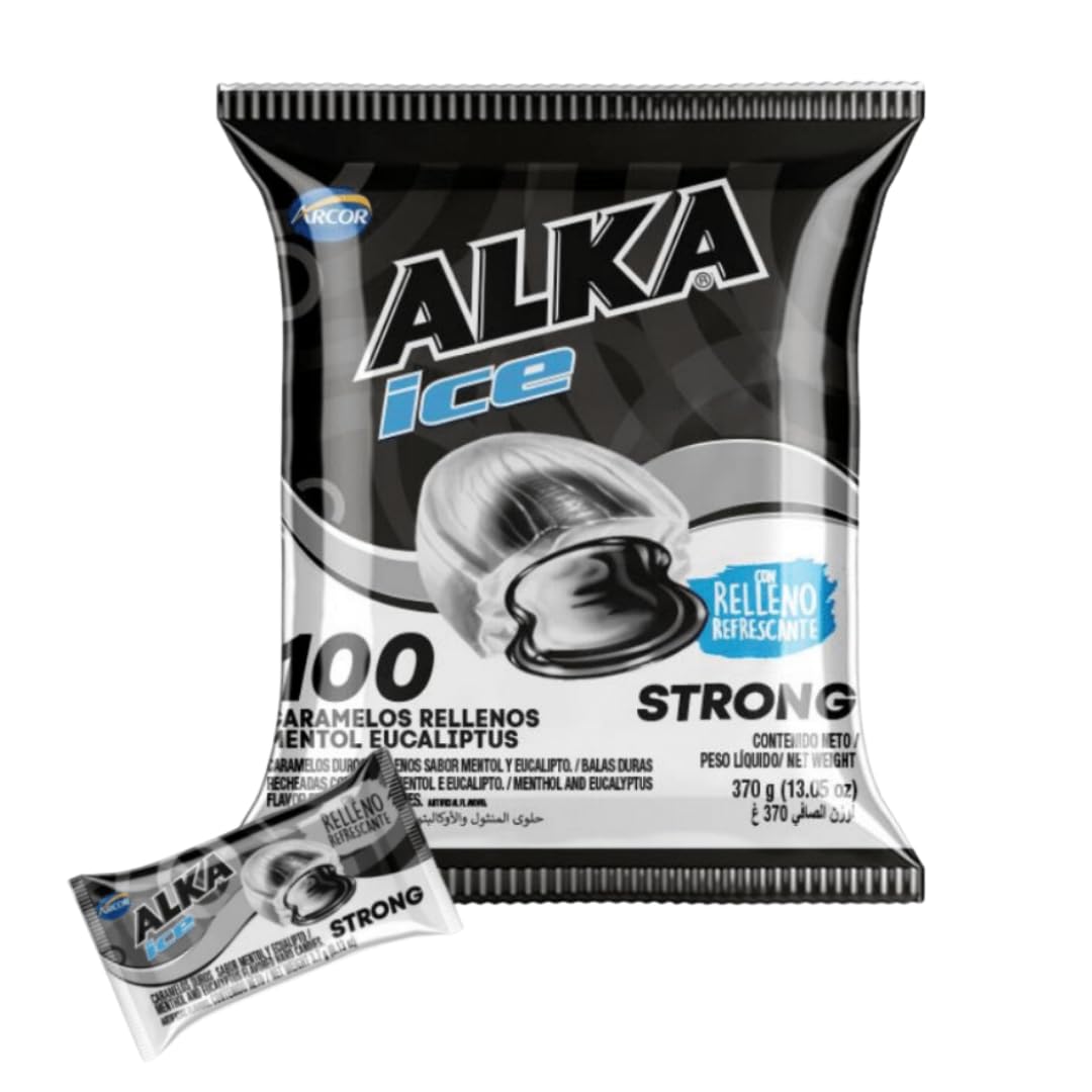 Arcor Alka Ice front packaging showing resealable 100-count bag and convenience