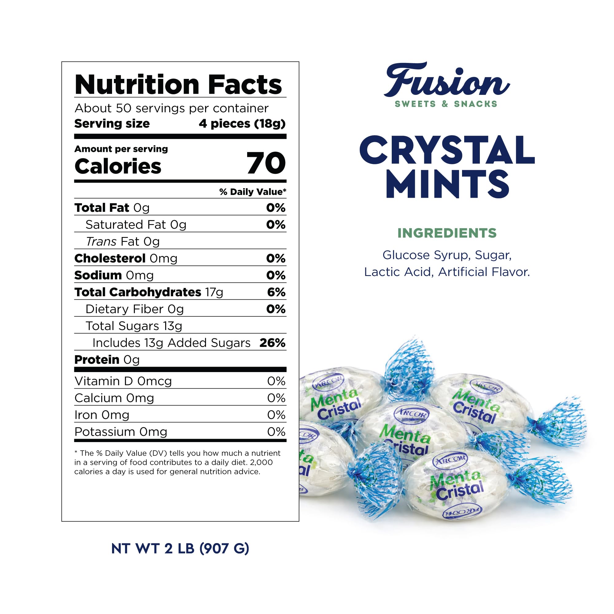 Arcor crystal blue mint unwrapped closeup revealing crystal-clear texture