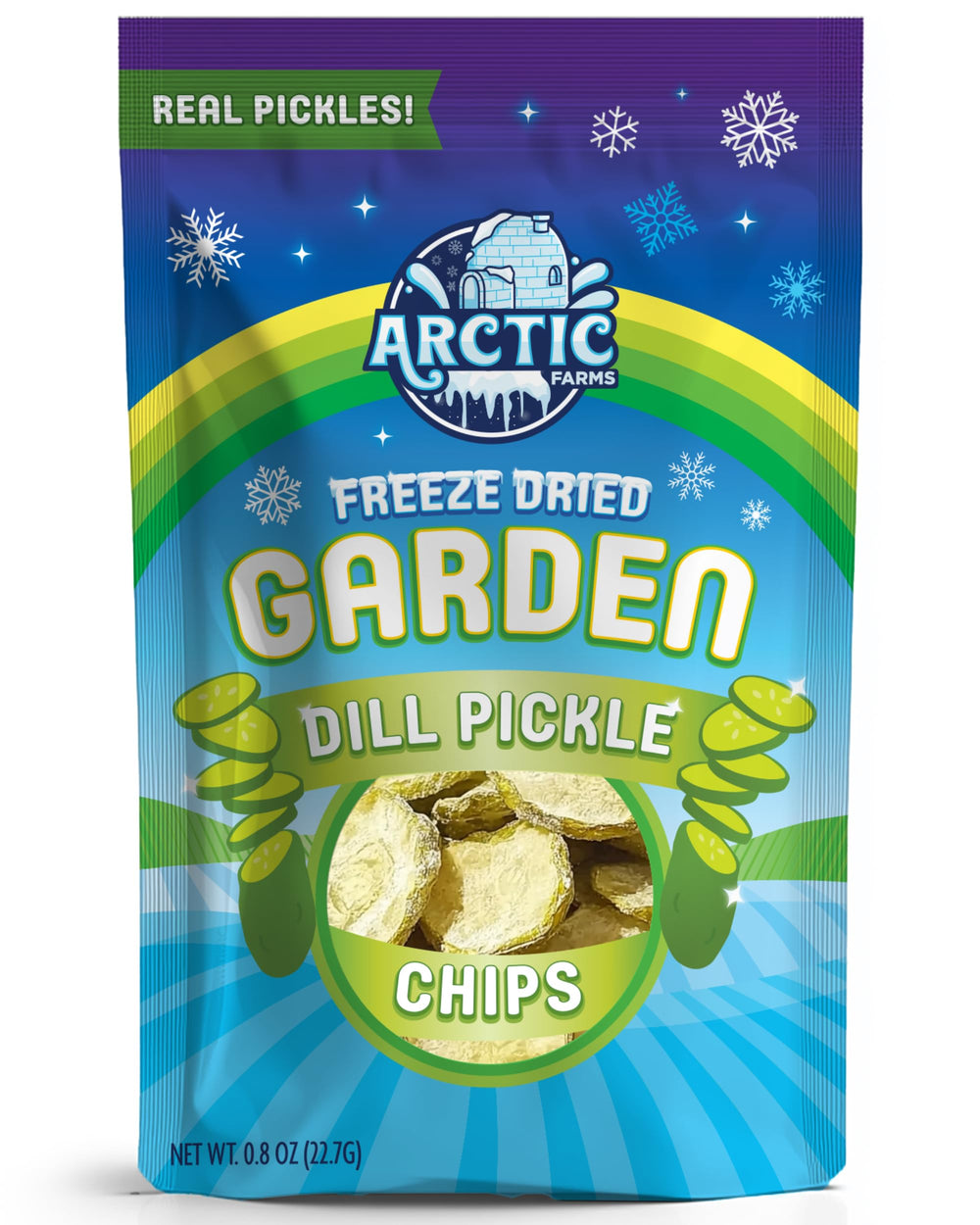 Arctic Farms close-up of a single freeze dried chip highlighting crunchy airy texture