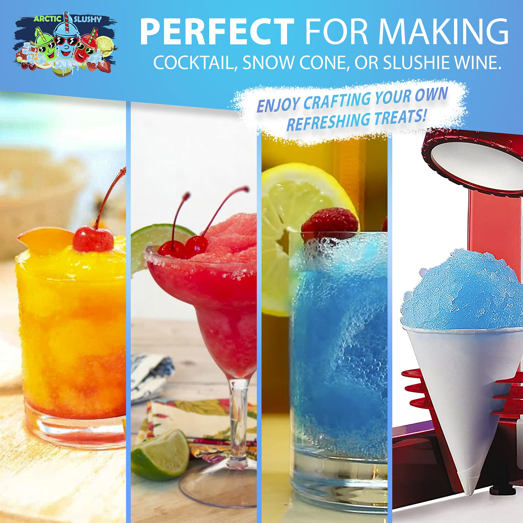 Arctic Slushy pouring syrup into slush machine hopper for fast setup