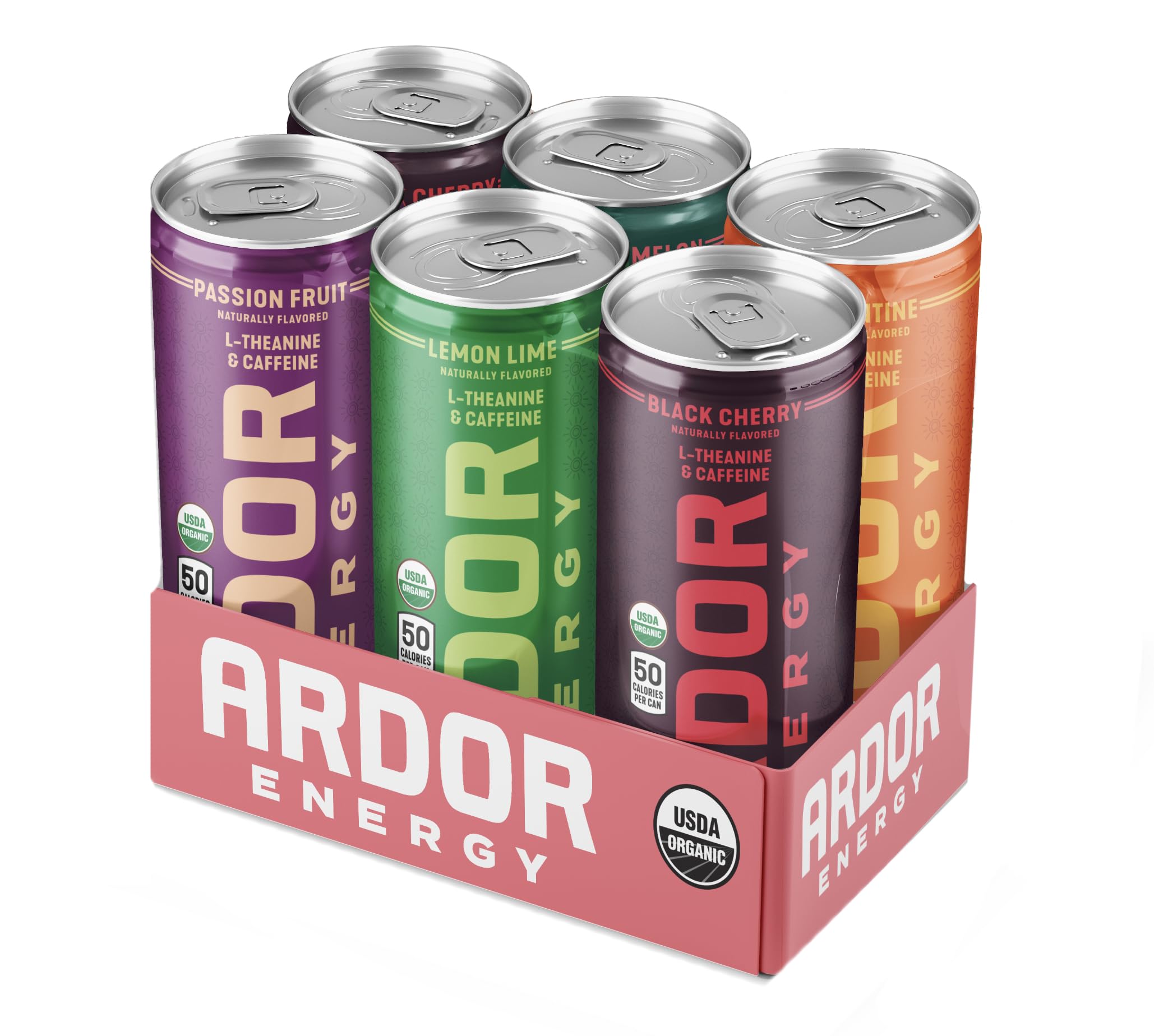 ARDOR front can showing black cherry flavor and clean ingredient callouts, highlighting healthy energy