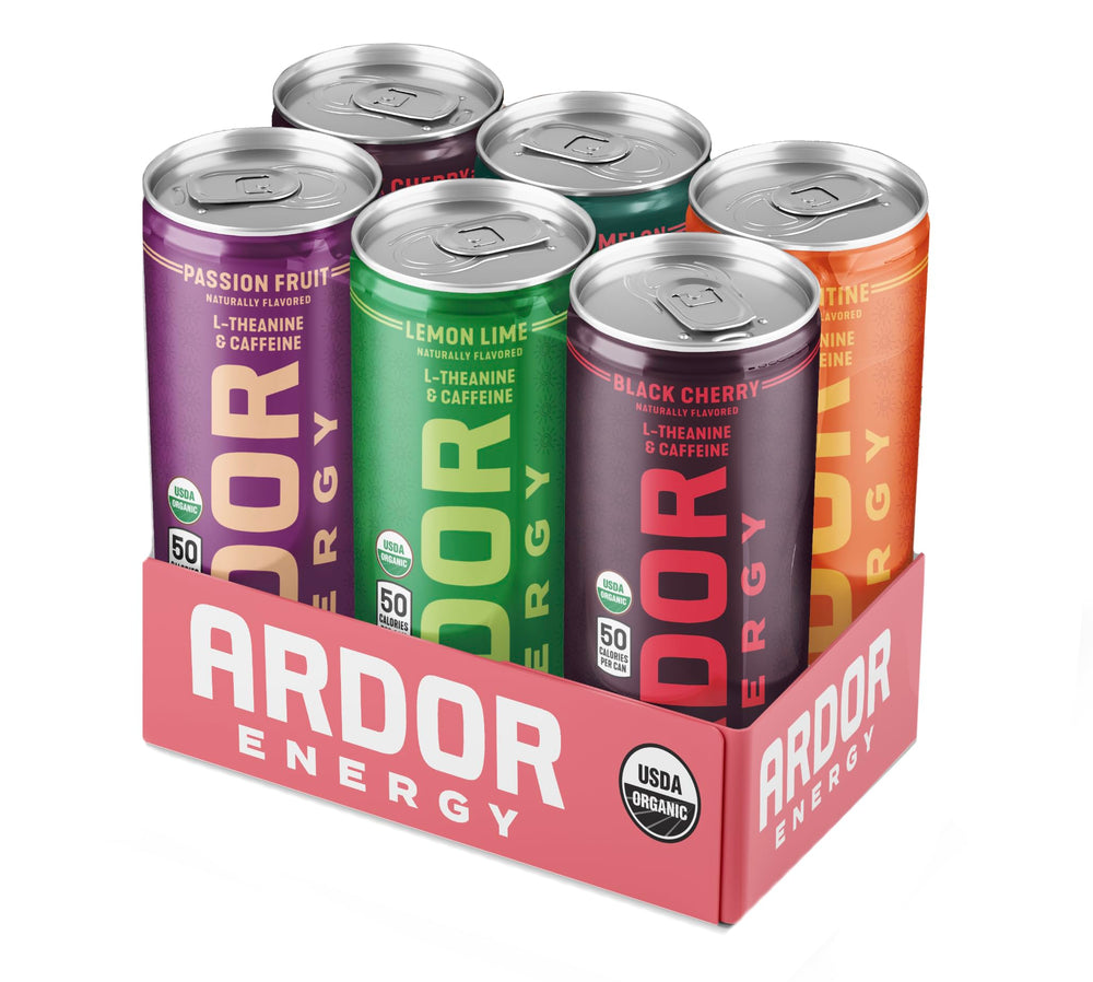 ARDOR front can showing black cherry flavor and clean ingredient callouts, highlighting healthy energy