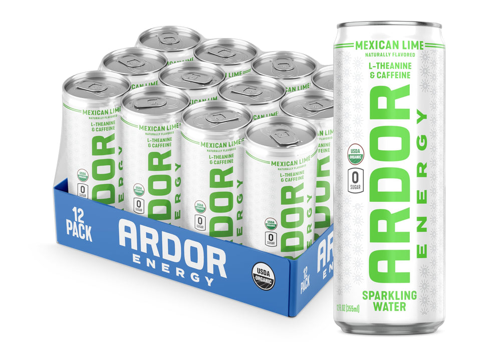ARDOR front packaging showing Mexican Lime 12-pack and crisp cans, energizing convenience