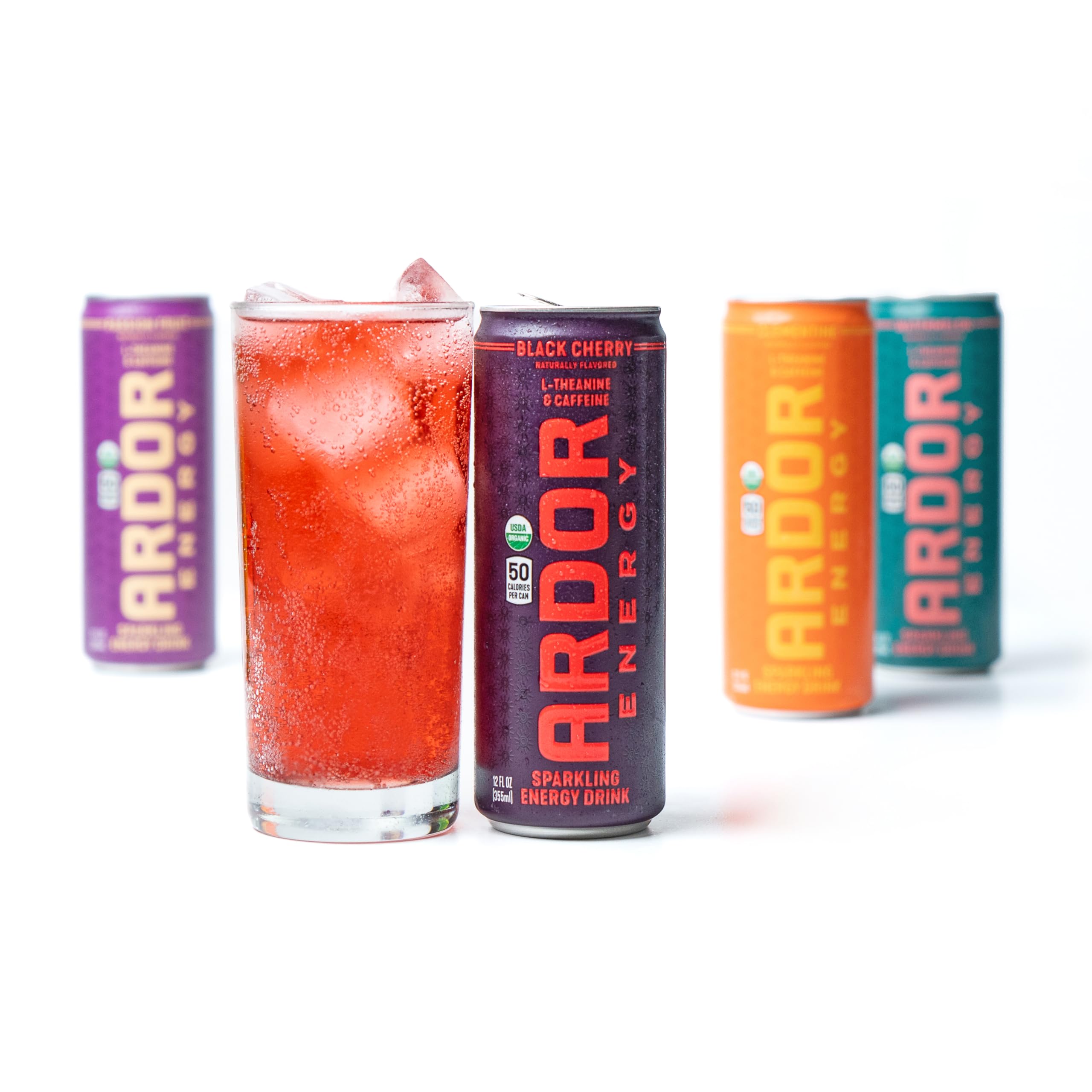 ARDOR open can pouring into glass with foam, displaying real fruit juice flavor and clarity