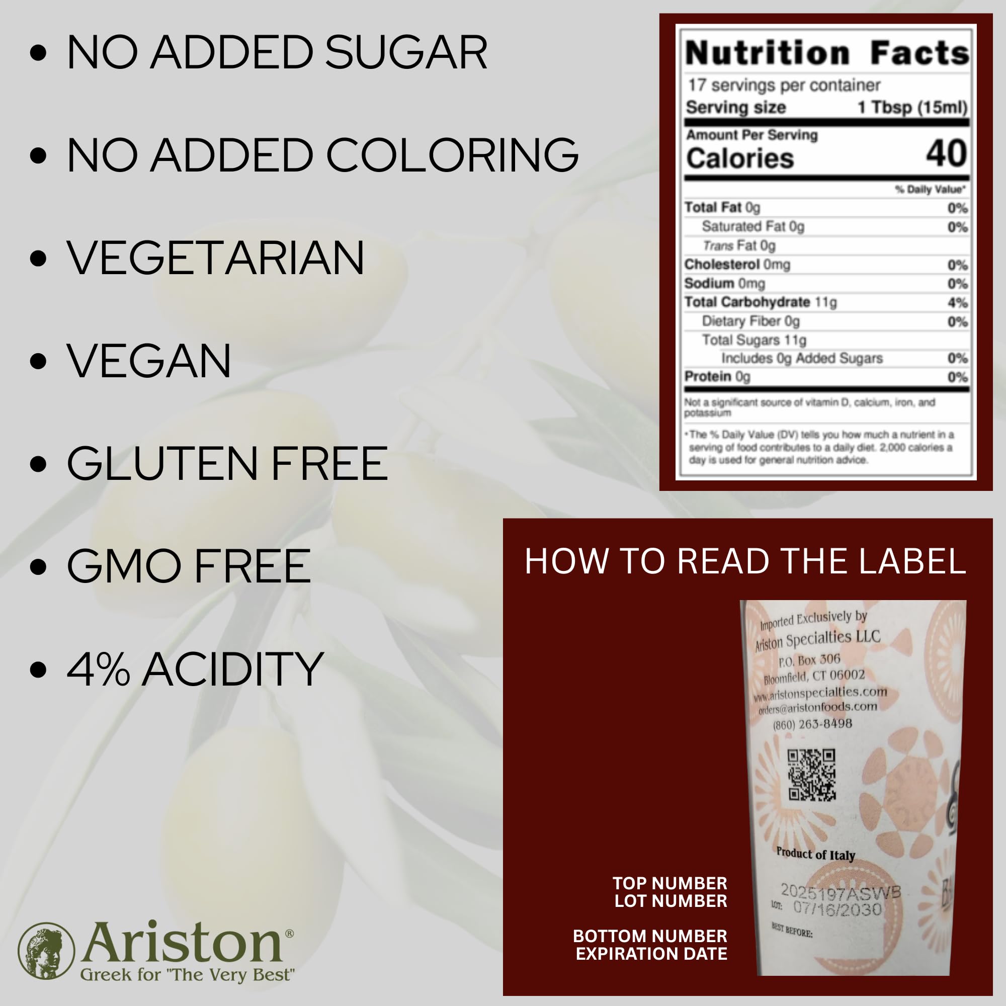 Close-up of Ariston label and sealed cap highlighting freshness guarantee