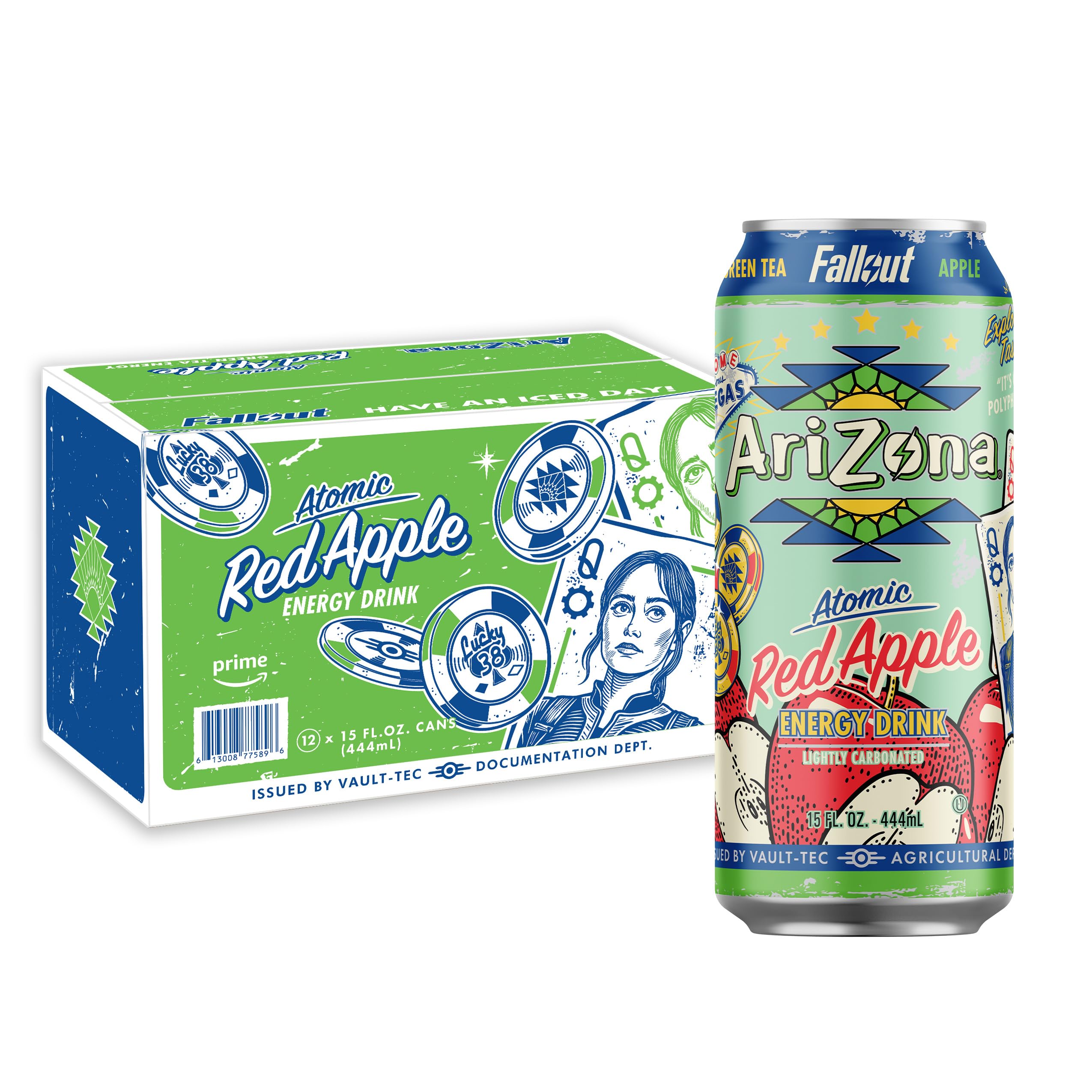 AriZona front can showing red apple green tea flavor and bold design, attractive shelf appeal