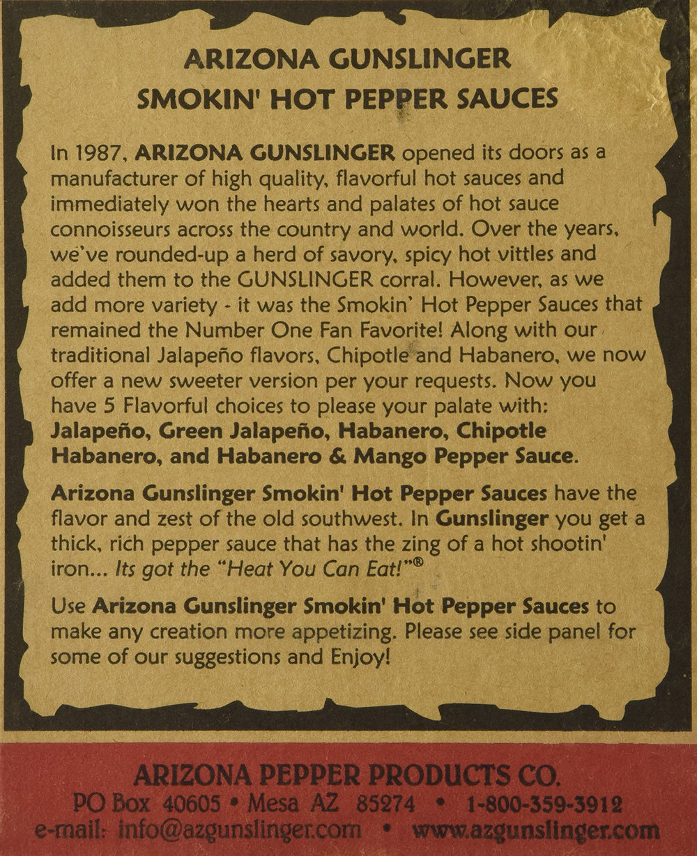 Arizona Gunslinger close-up of label and sauce texture, highlights flavor clarity and appeal