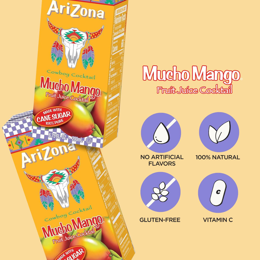 Close-up of AriZona Mucho Mango juice texture highlighting smooth mango color and appealing sheen