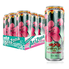 AriZona front can view showing spicy green tea and Mike's Hot Honey branding for instant recognition