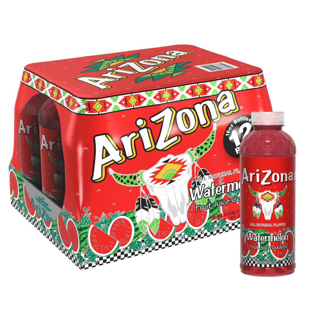 AriZona front bottle showing label and serving size, convenient grab-and-go refreshment