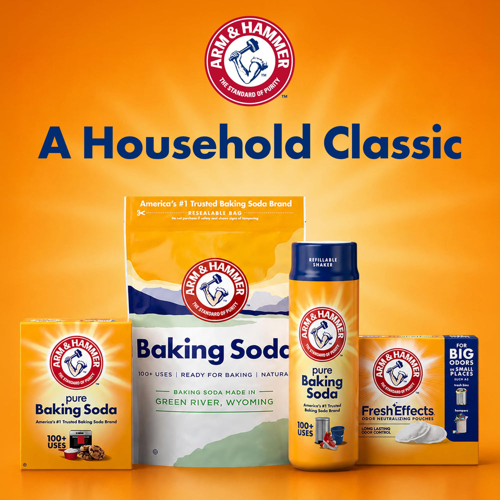 Arm & Hammer 12 oz shaker held in hand to show size and easy, ergonomic grip