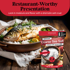 Aromasong crystals sprinkled on steak, adds visible finishing texture and flavor
