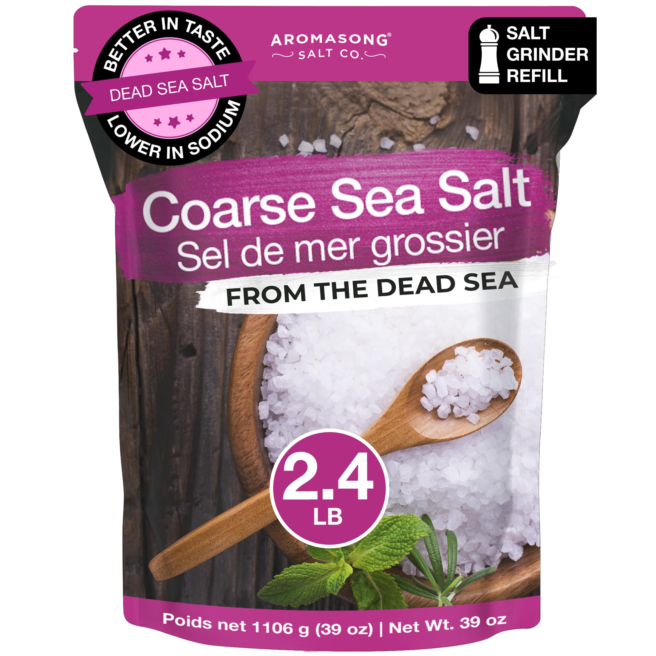 Aromasong front packaging showing resealable 2.43 lb bag and label benefit