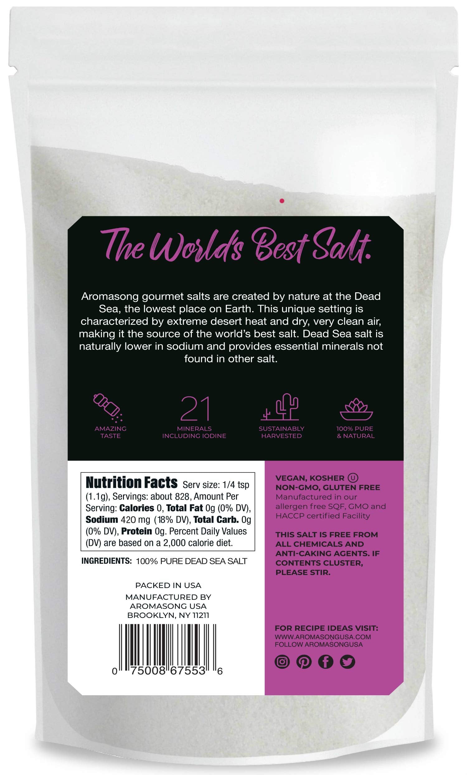 Aromasong coarse salt finishing roasted vegetables with visible crunch