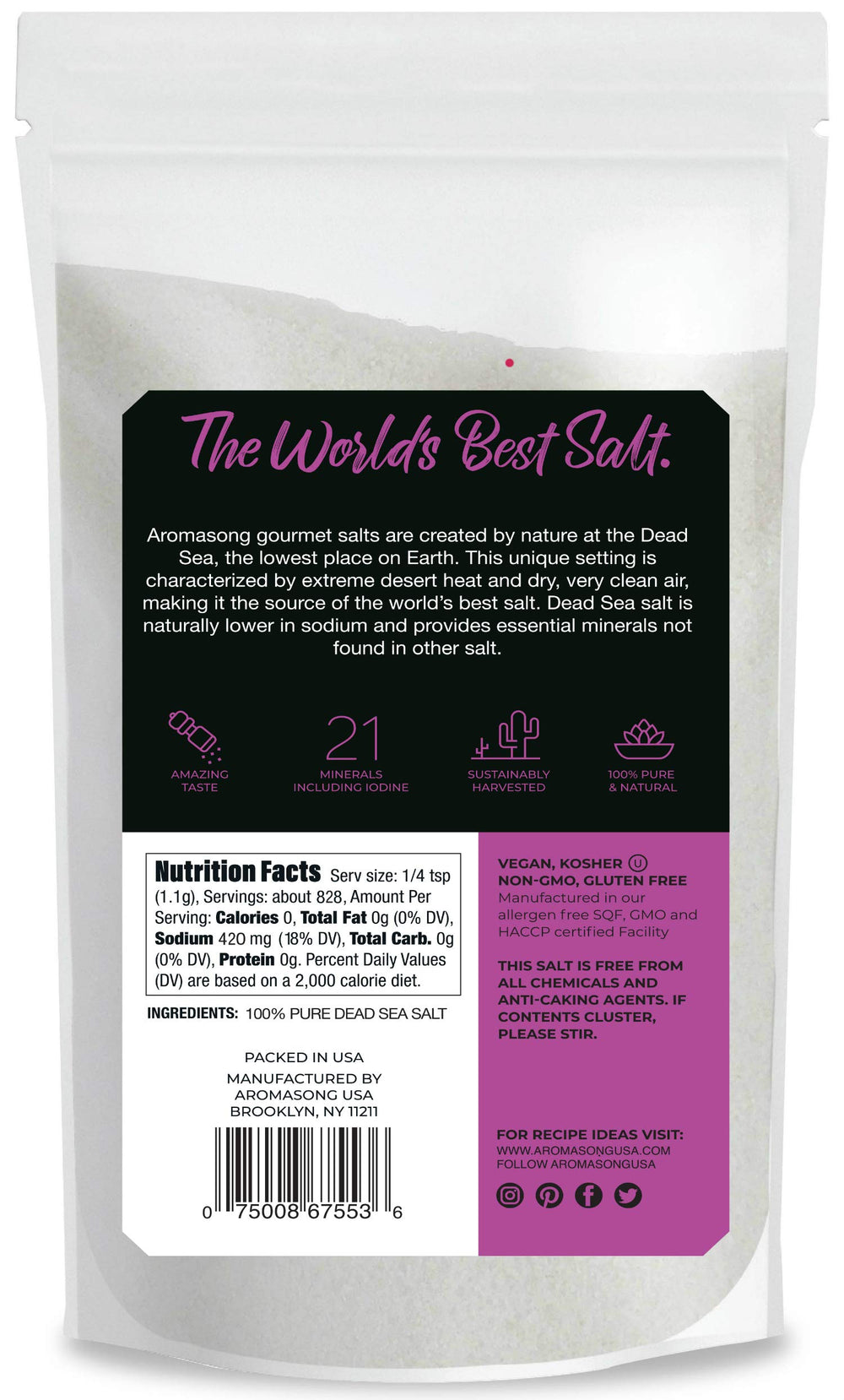 Aromasong coarse salt finishing roasted vegetables with visible crunch