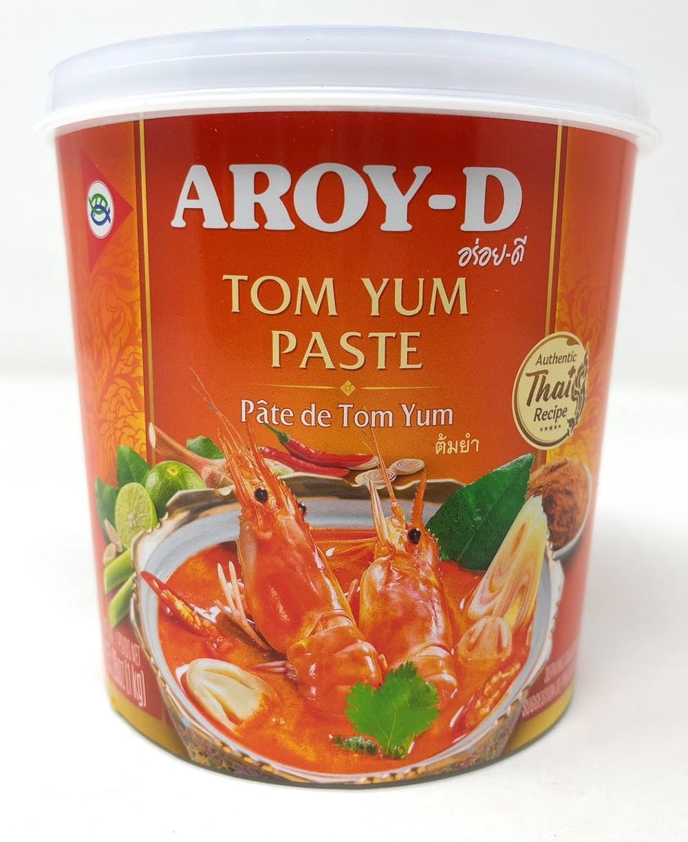 Aroy-D jar front label showing 1000g tom yum paste, clear branding and ready-to-use benefit