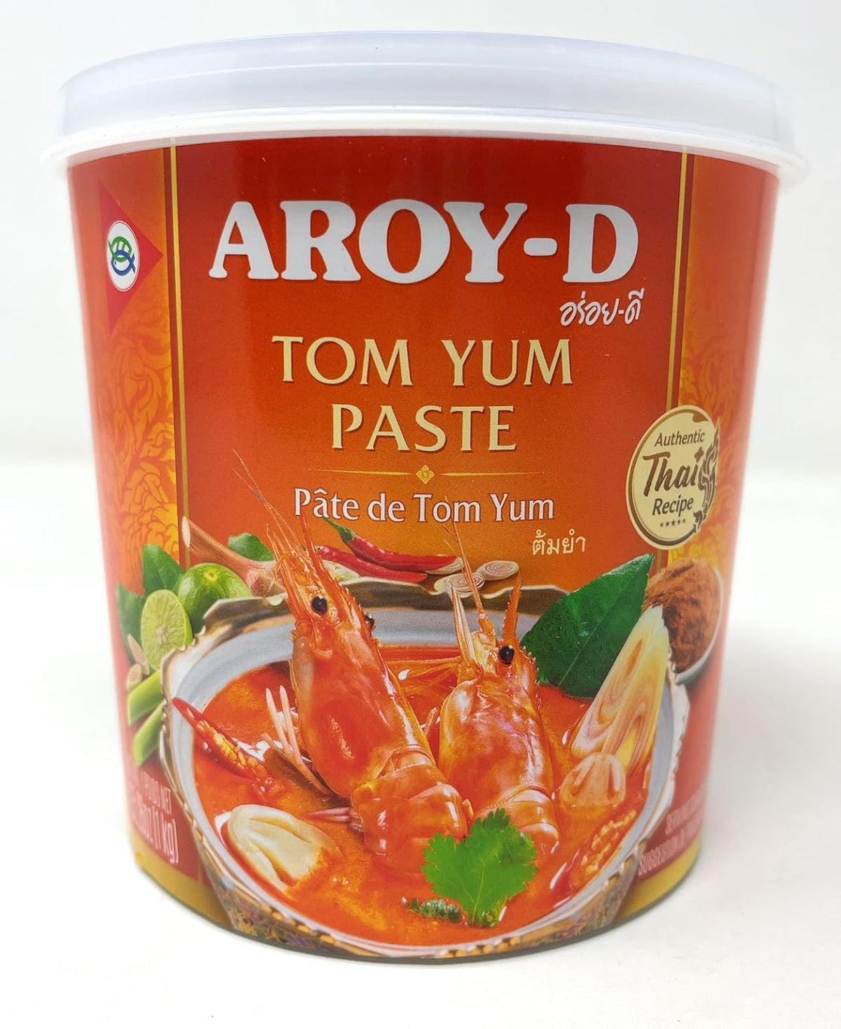 Aroy-D jar front label showing 1000g tom yum paste, clear branding and ready-to-use benefit