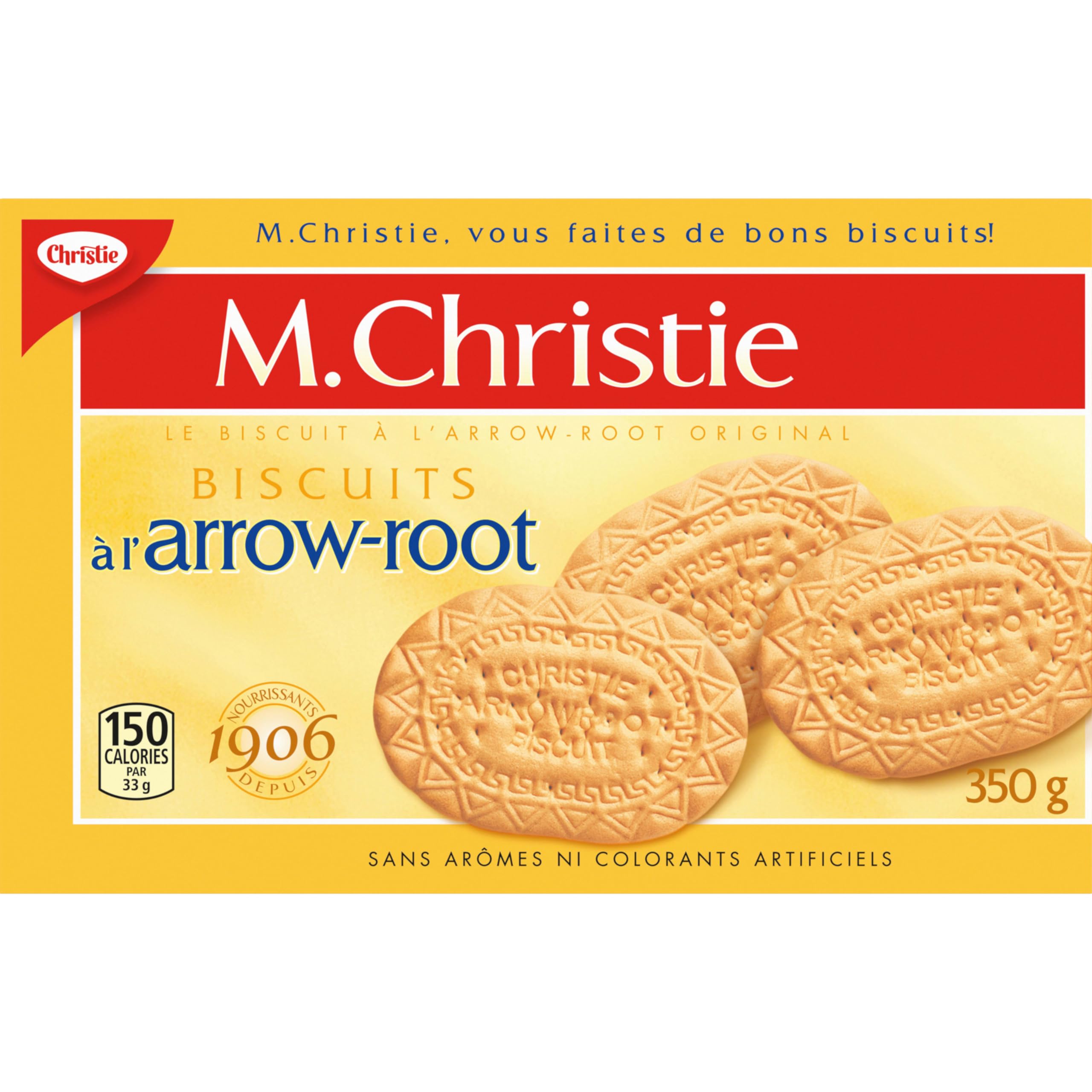 Arrowroot Mr Chirstie's export carton image indicating imported-from-Canada sourcing benefit