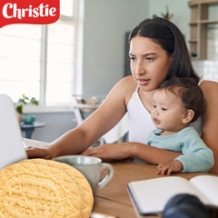 Arrowroot Mr Chirstie's stacked biscuits displaying uniform shape and convenient portioning benefit