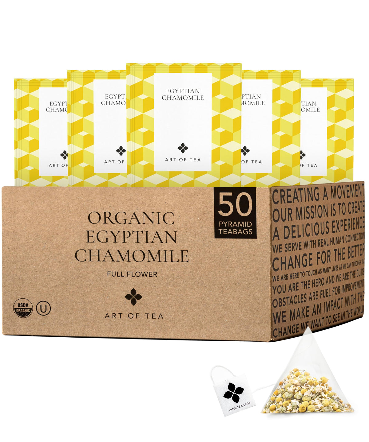 Art of Tea front packaging shows 50 sachets and premium branding for convenience