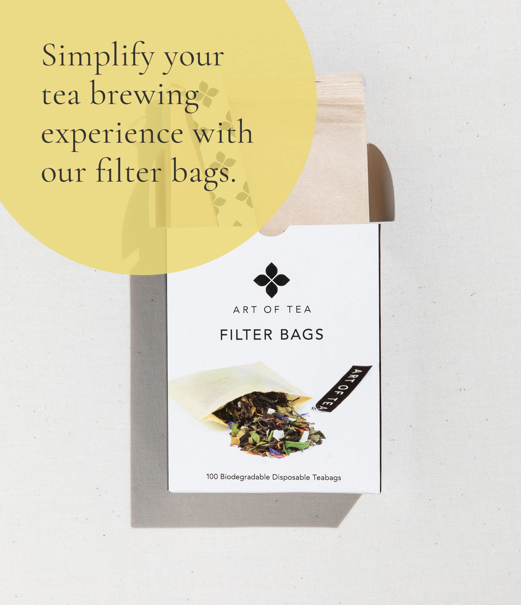 Art of Tea sachet being unwrapped to show sealed freshness and aroma preservation