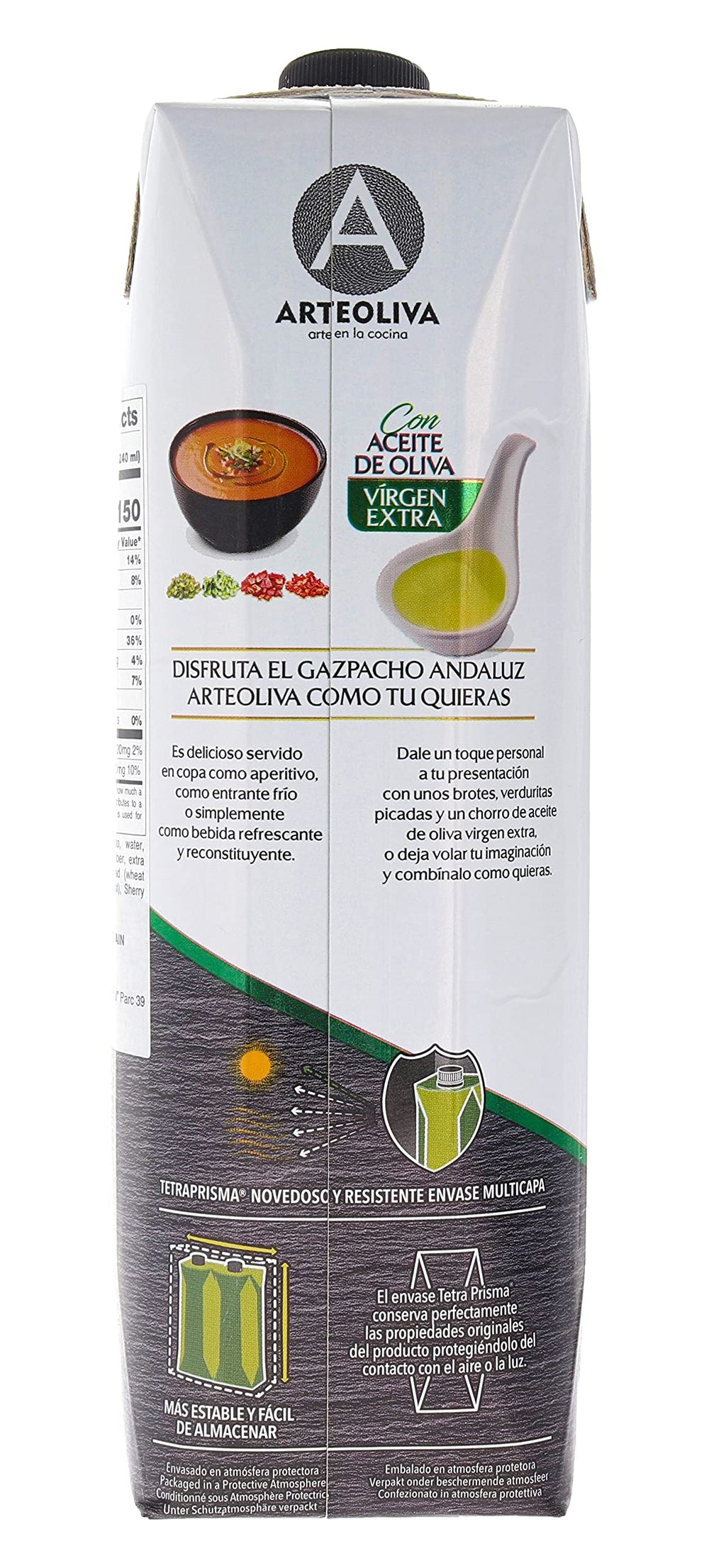 Arteoliva gazpacho pouring into glass, refreshing chilled drink ready instantly