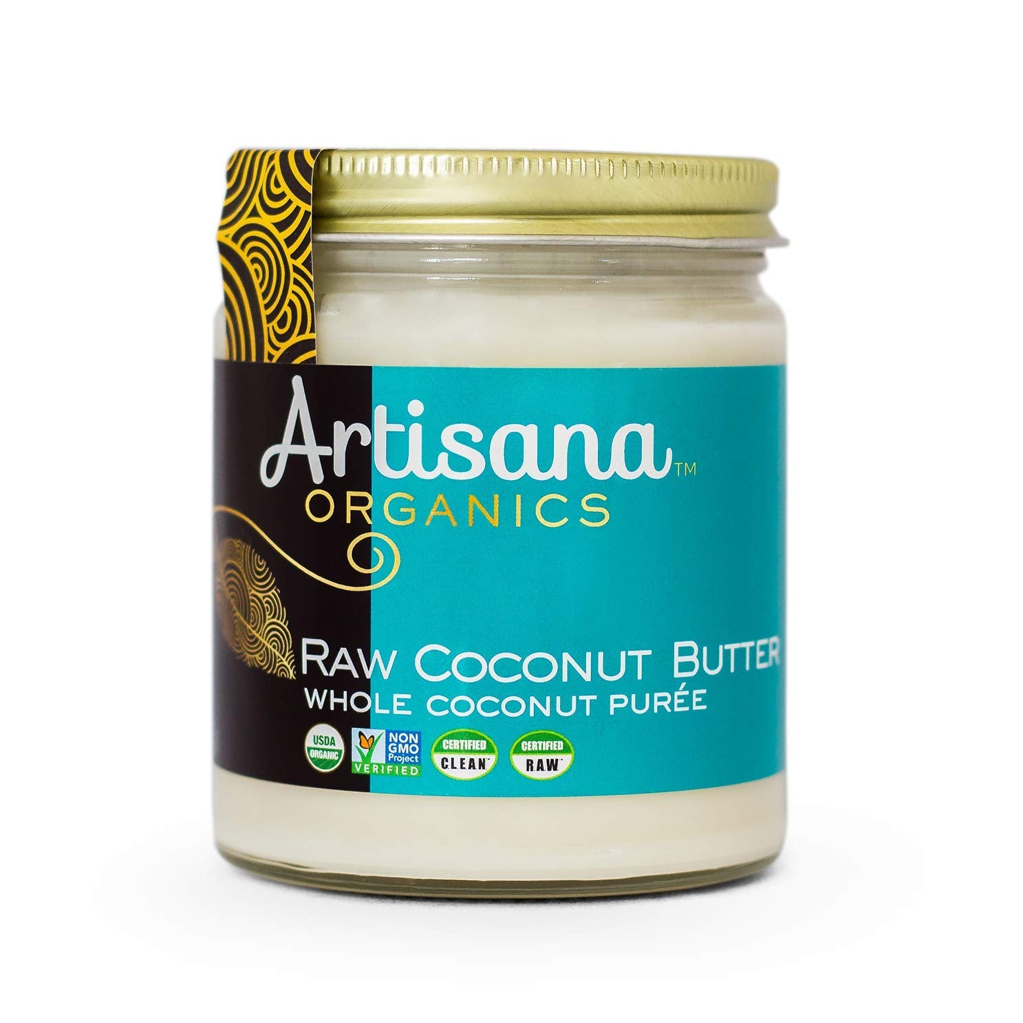 Artisana jar front view showing organic coconut butter and clean ingredient benefit