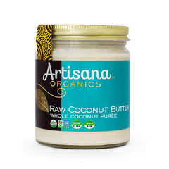 Artisana jar front view showing organic coconut butter and clean ingredient benefit