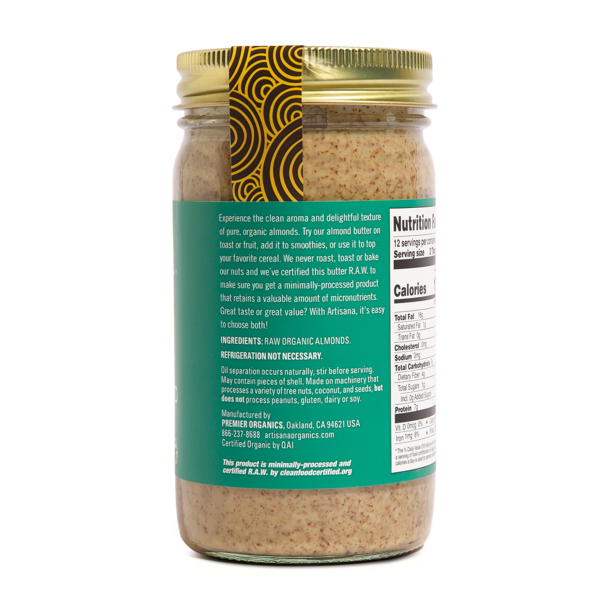 Artisana spoon scooping almond butter highlighting spreadable consistency and recipe-friendly benefit