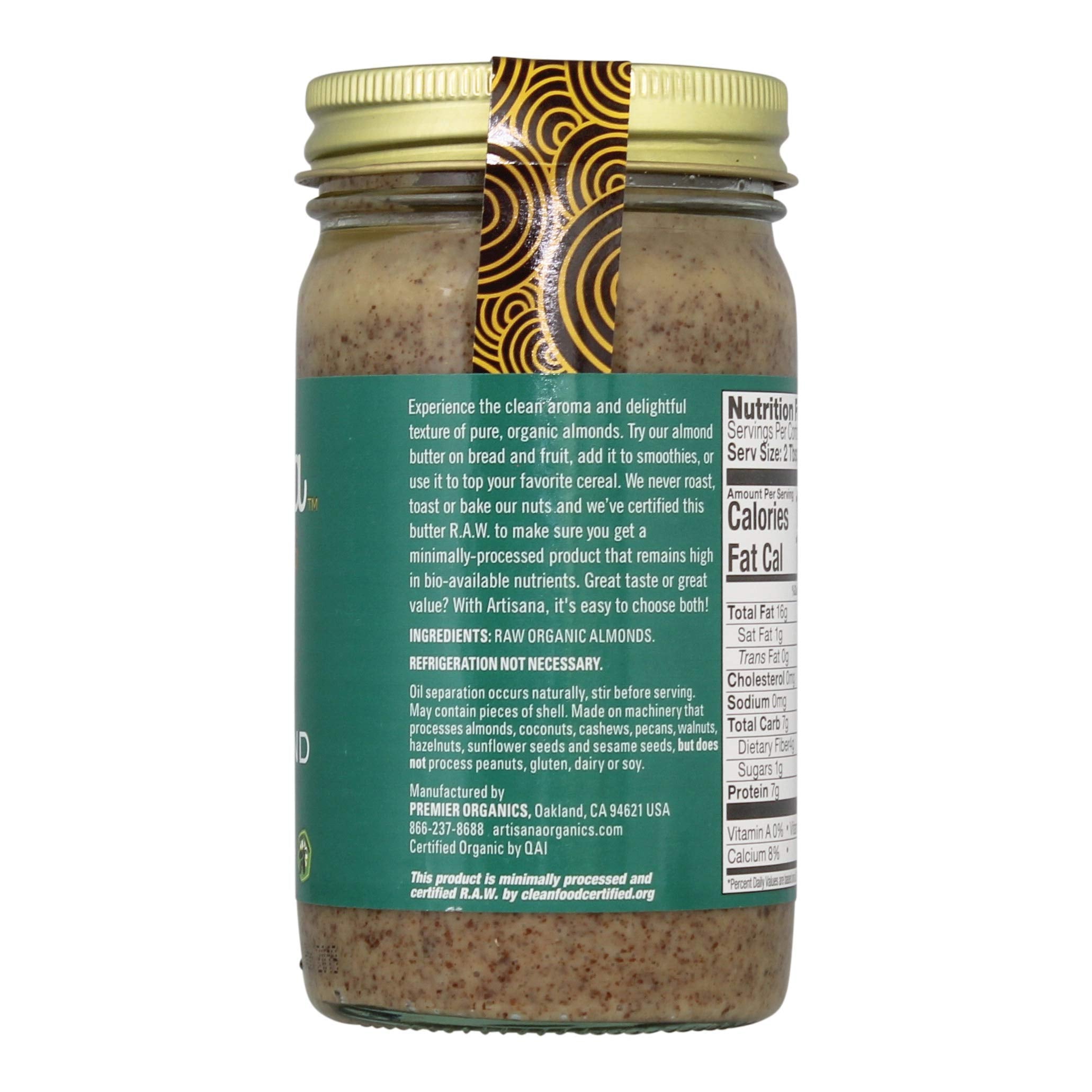 Artisana raw almond butter spoonful detail demonstrating easy stirring and spreadability