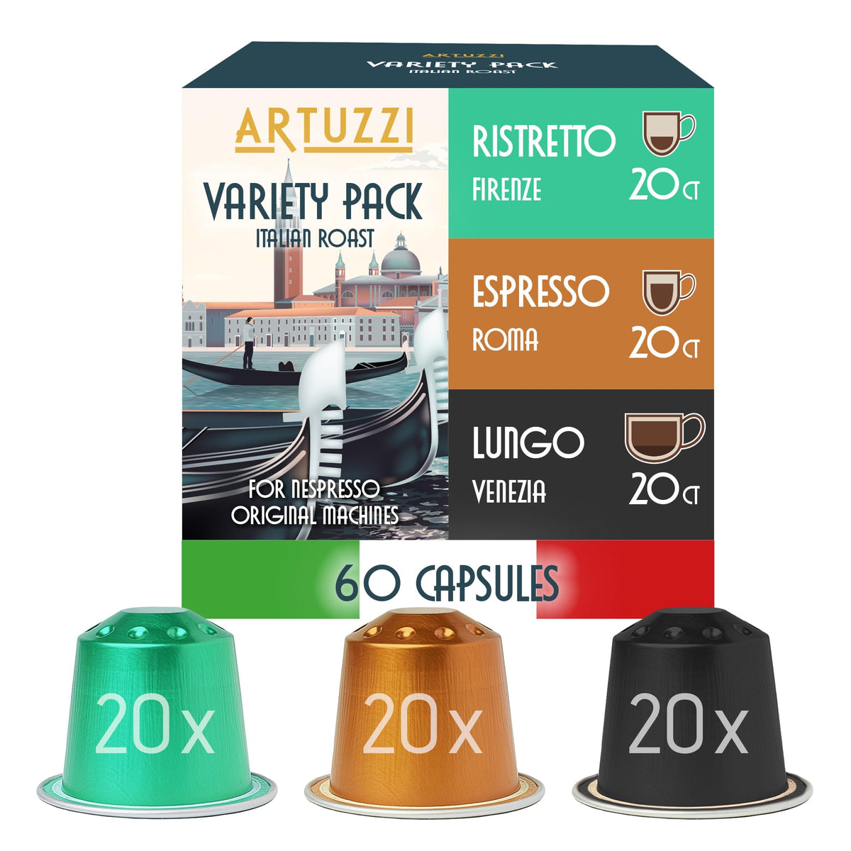 Artuzzi front packaging box showing 60 pods and brand for clear selection