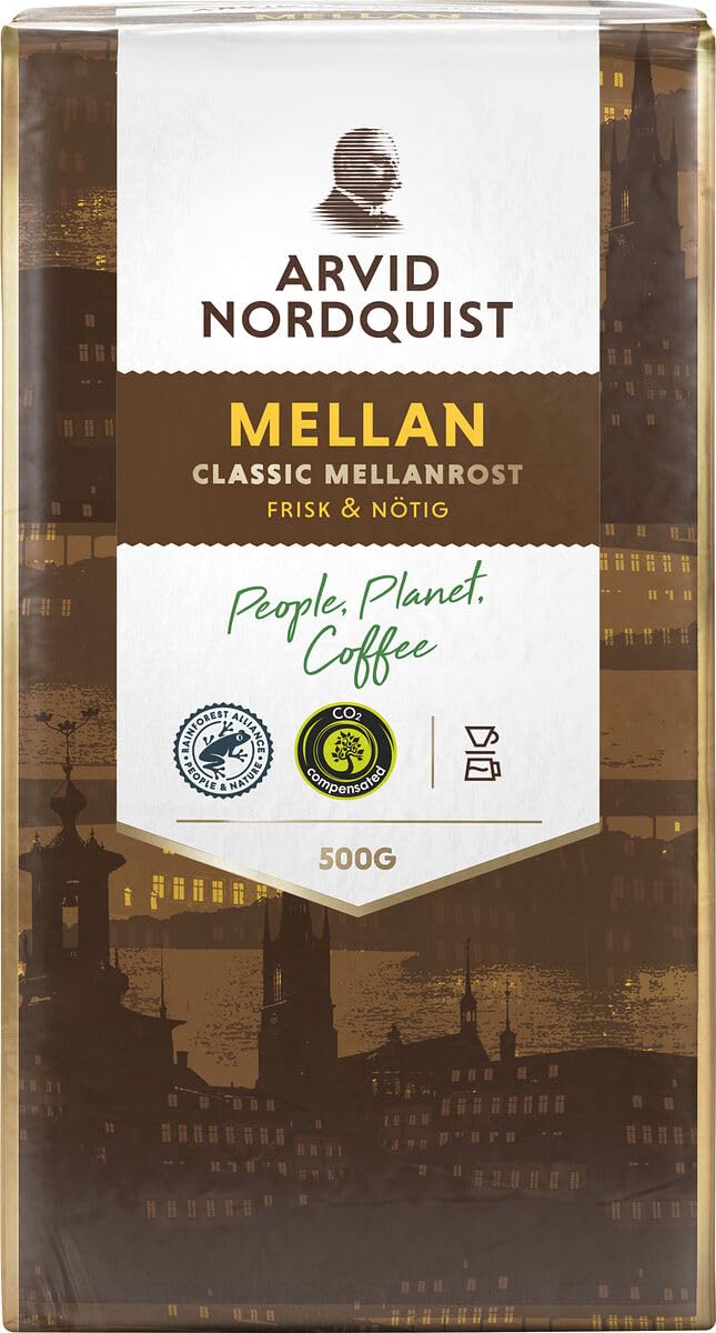 Arvid Nordquist front packaging showing two 500 g packs and balanced medium roast benefit