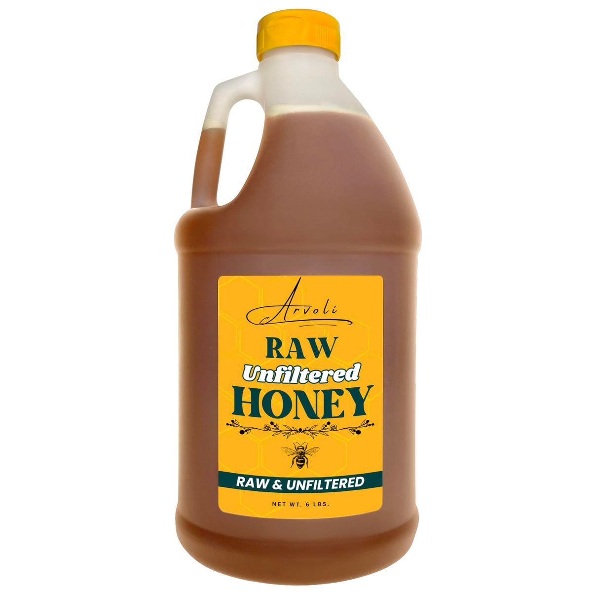 Arvoli front packaging half-gallon jug showing label and handle for easy storage