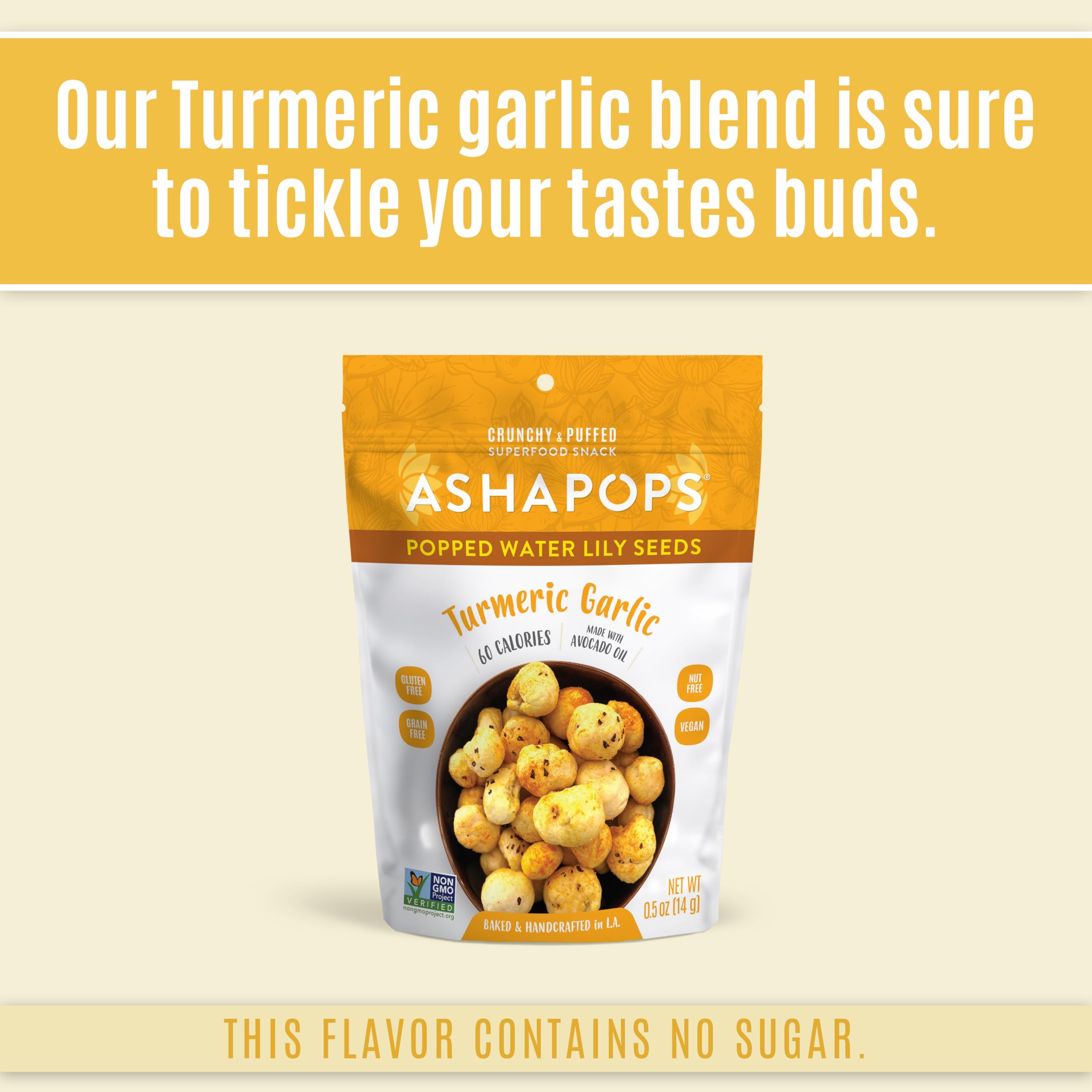 Opened AshaPops .5 oz bag with seeds spilling out demonstrating portioned convenience