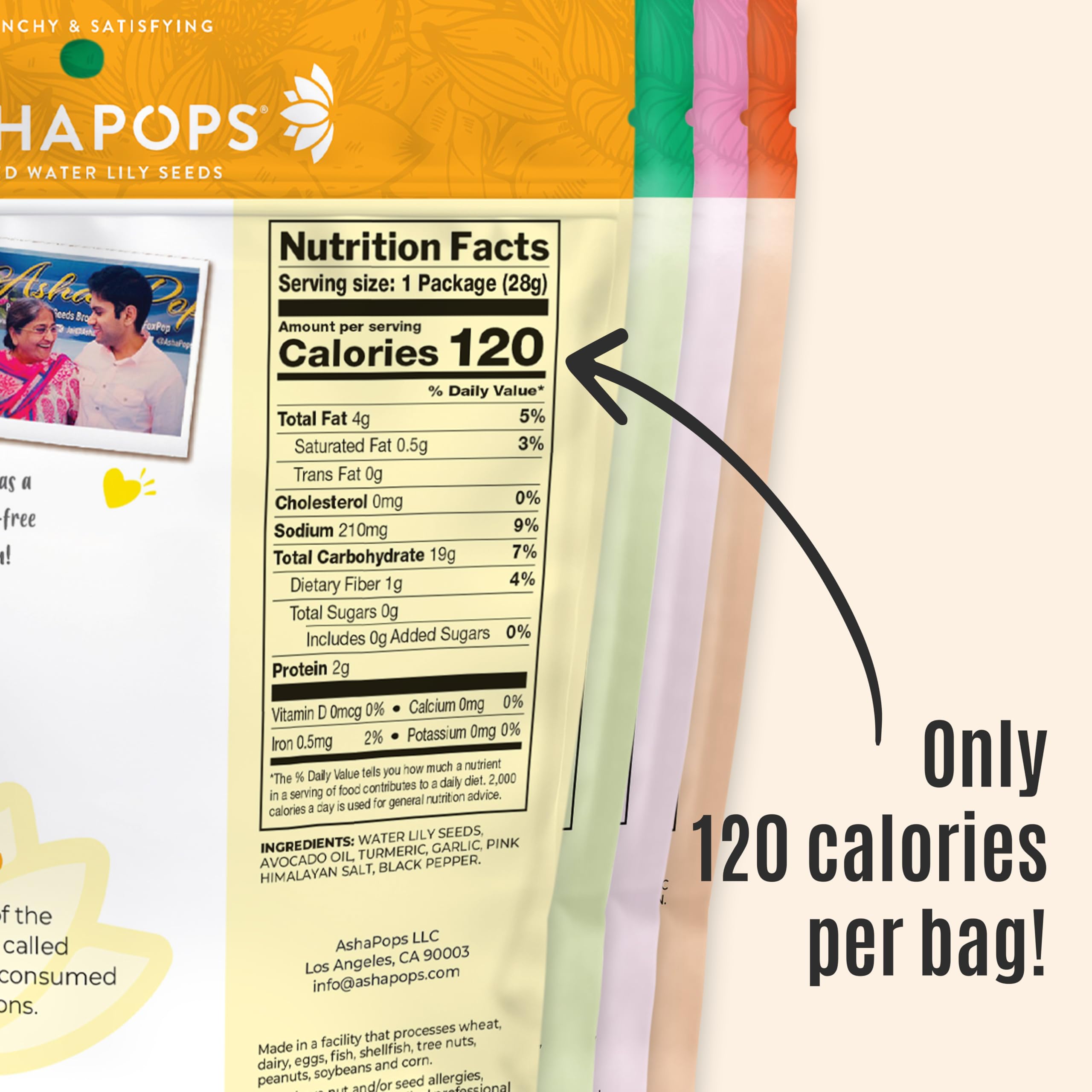 AshaPops flavor labels and ingredients panel showing clean plant-based benefits