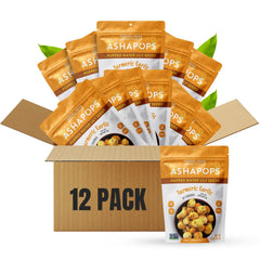 AshaPops front packaging showing turmeric garlic flavor and single-serve bags for convenience