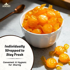 ASOZI butterscotch in a clear candy bowl for quick party serving appeal