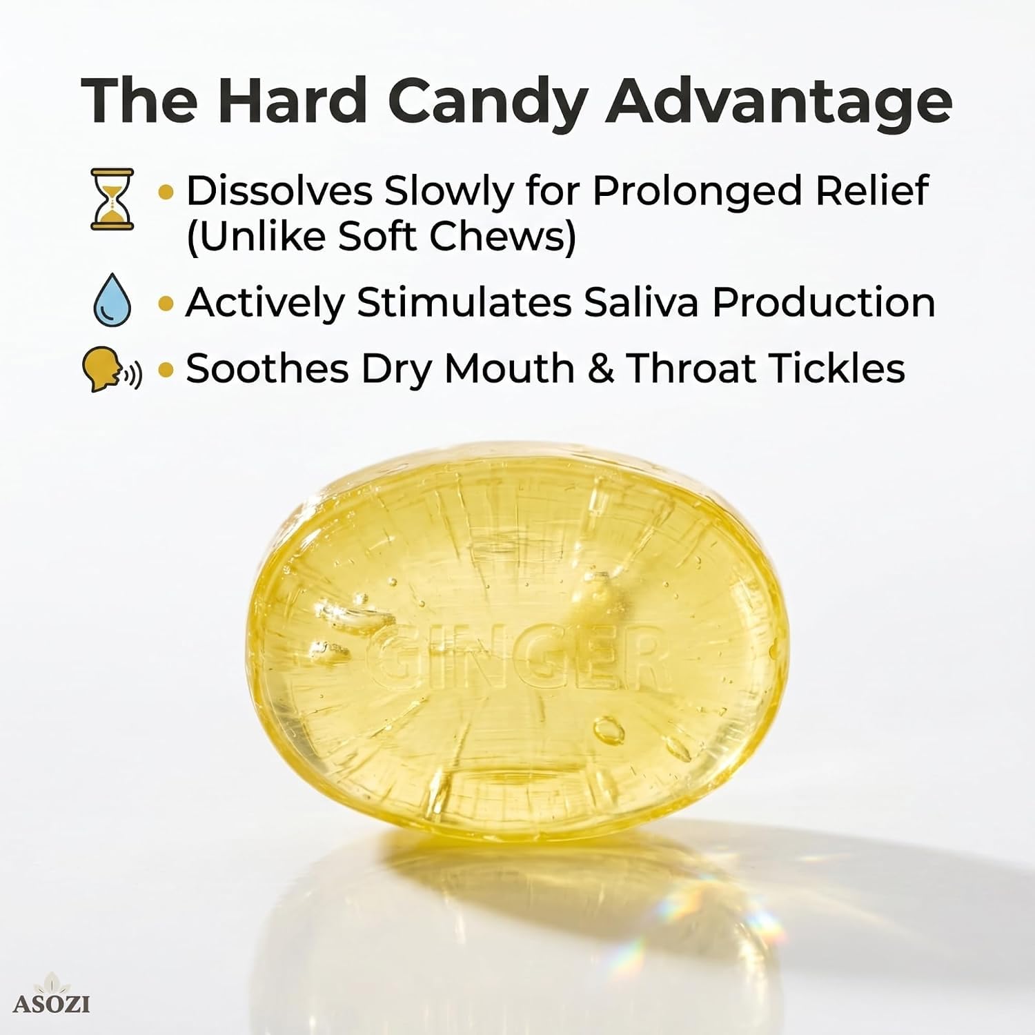 ASOZI candy beside coins and keys demonstrating compact size benefit