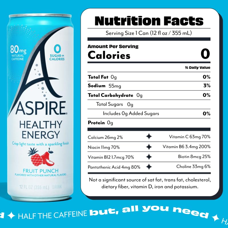 Aspire can close-up label detail highlighting natural caffeine source