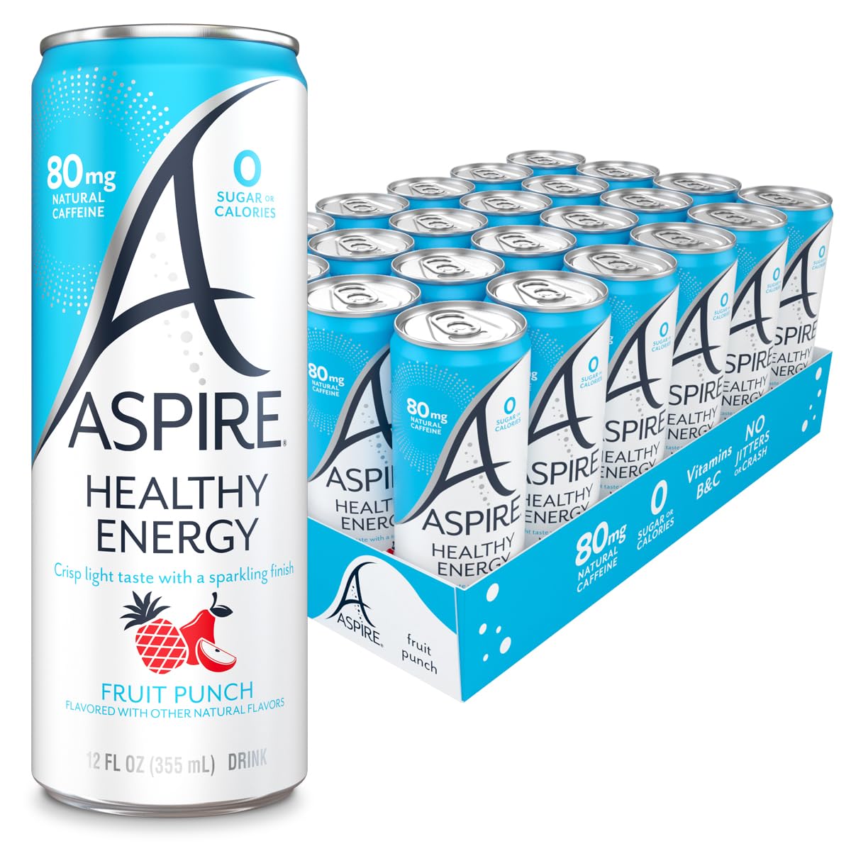 Aspire fruit punch front packaging showing 24-pack and benefits