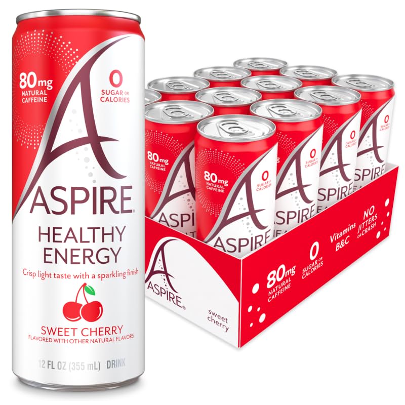 Aspire Sweet Cherry front packaging showing 12-pack and clean-energy branding